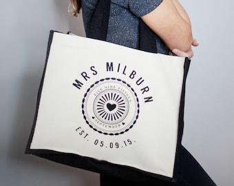 Personalised Mrs. Wedding Date Bag: Custom Cotton Canvas Tote