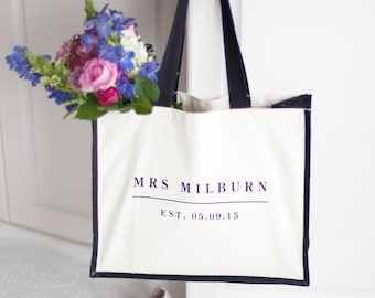 Personalised Mrs. Wedding Date Tote Bag: Bridal Shower Gift