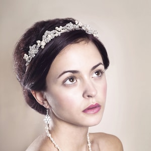 Swarovski Crystal and Pearl Wedding Tiara, Handmade Wedding Tiara, Gold Wedding Tiara, Handmade Bridal Tiara, Eveline Bridal Tiara