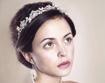 Swarovski Kristall und Perle Hochzeit Tiara, handgemachte Hochzeit Tiara, Goldhochzeit Tiara, handgemachte Braut Tiara, Eveline Braut Tiara