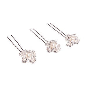 Horquillas para el pelo de boda con flores de perla de cristal de Swarovski - Juego de 3