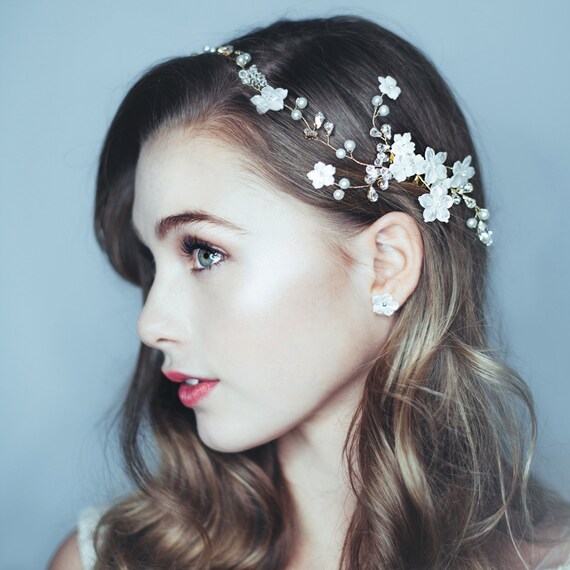 Pettine Capelli Sposa Con Fiori E Cristalli - Accessorio Nuziale In Oro Per Matrimoni E Cerimonie - Foto 3