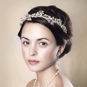 Crystal and Pearl Wedding Tiara, Crystal and Pearl Wedding Headband, Silver Wedding Tiara, Silver Wedding Headband, Felicity Wedding Tiara