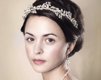 Crystal and Pearl Wedding Tiara, Crystal and Pearl Wedding Headband, Silver Wedding Tiara, Silver Wedding Headband, Felicity Wedding Tiara