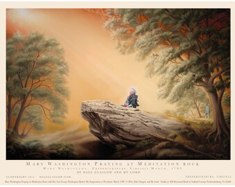 Mary Washington orando sobre la roca de meditación