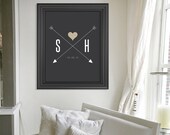 Valentines Day Gift, Hearts and Arrows Monogram Initial Personalized Art Print, Gift for Couple, Unique Gift, Wedding Gift, Anniversary Gift