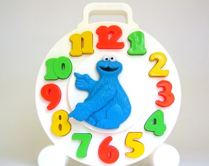 Vintage Cookie Monster Clock Toy, 1982 Sesame Street Child Guidance