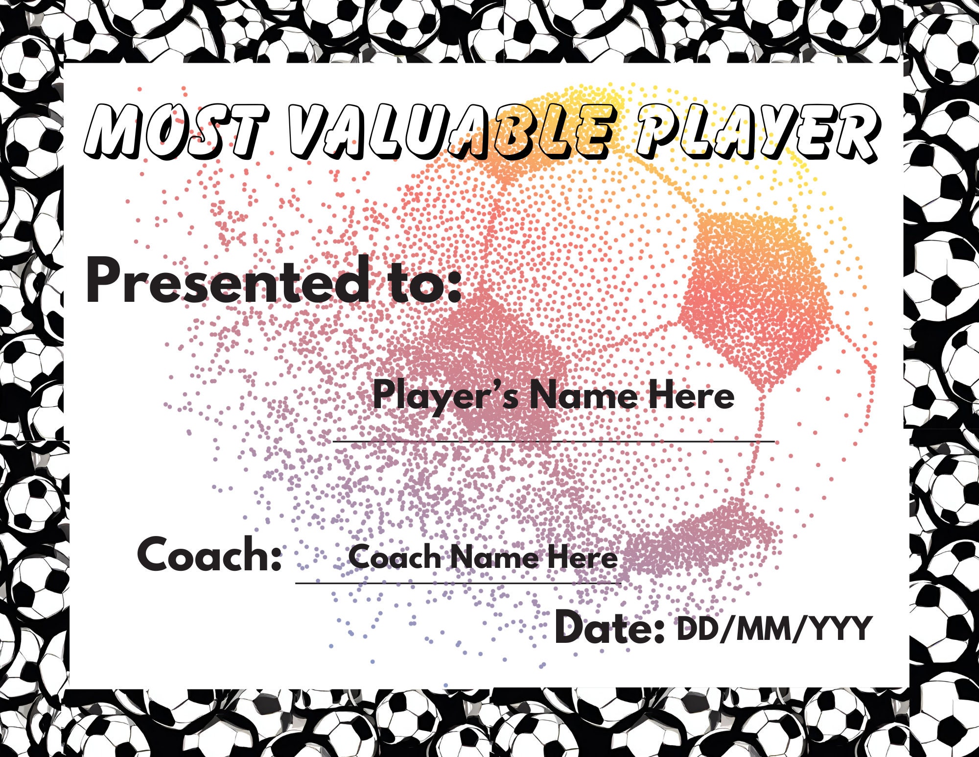 Soccer certificates fully editable end of season participation awards
