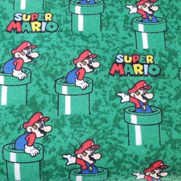 Super Mario Brothers Bros green Flannel Cotton Fabric by the yard  fat quarters Nintendo