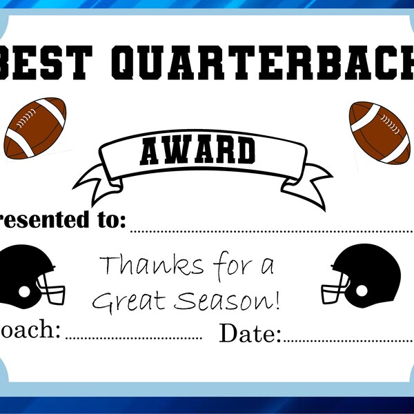 Football Certificate of Participation Etsy UK