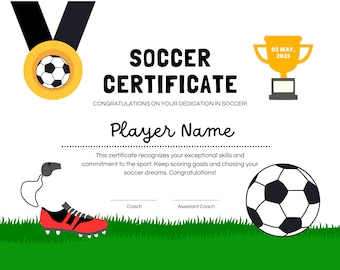 Soccer certificates fully editable end of season participation awards