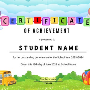 Certificado escolar de aproveitamento totalmente editável
