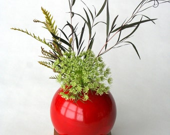 red vase, ceramic and wood vase, Ceramic Vase, Flower Vase, Bud Vase, Pottery Vase, Modern, Mother's Days Gift, Wedding Gift, small vase