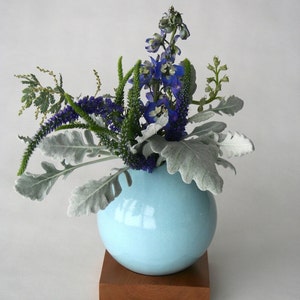 blue vase, ceramic and wood vase, Ceramic Vase, Flower Vase, Bud Vase, Pottery Vase, Modern, Mother's Days Gift, Wedding Gift, small vase image 3