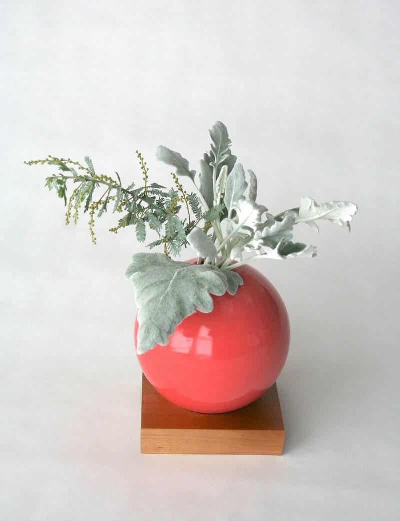 Vase en Céramique Rose, Vase et Bois, Vase Céramique, de Fleurs, Bud Vase, Poterie, Moderne, Cadeau 