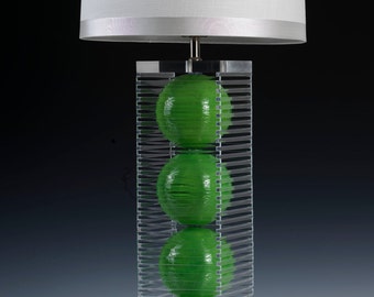 Green table lamp. Modern lighting, acrylic lamp, bedside lamp, ceramic lamp, desk lamp, modern ceramic lamp. Handcrafted lighting.