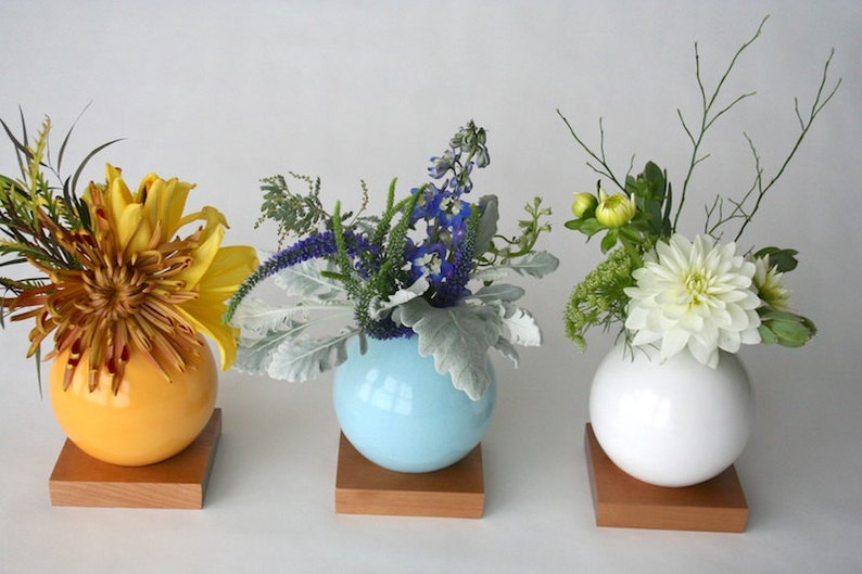 blue vase, ceramic and wood vase, Ceramic Vase, Flower Vase, Bud Vase, Pottery Vase, Modern, Mother's Days Gift, Wedding Gift, small vase image 5