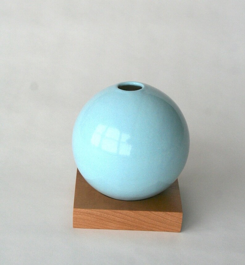 blue vase, ceramic and wood vase, Ceramic Vase, Flower Vase, Bud Vase, Pottery Vase, Modern, Mother's Days Gift, Wedding Gift, small vase image 1