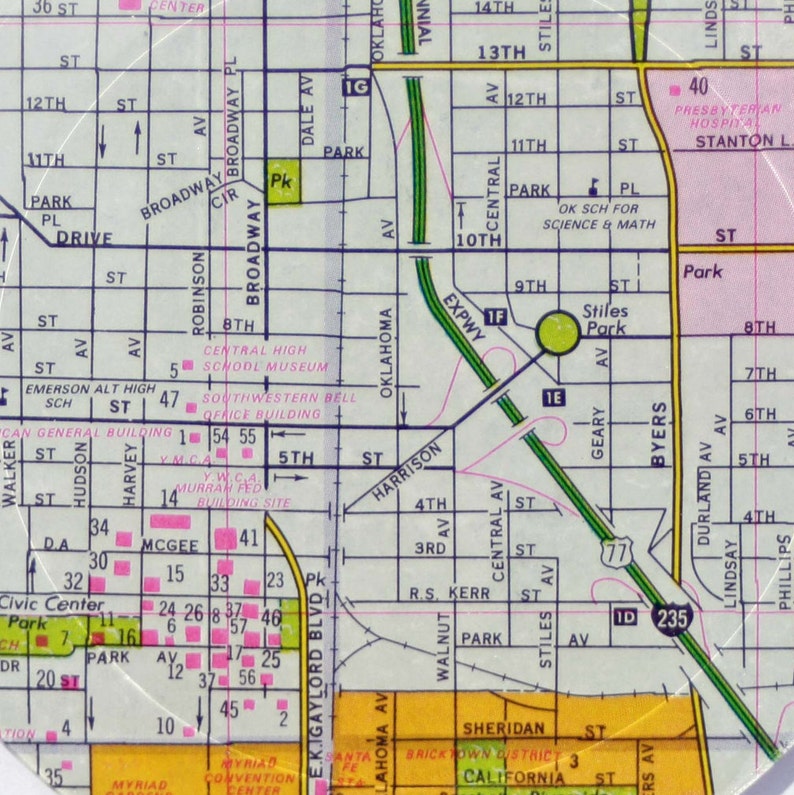 Street View of Downtown OKC Map Coaster Set de 2 Etsy España