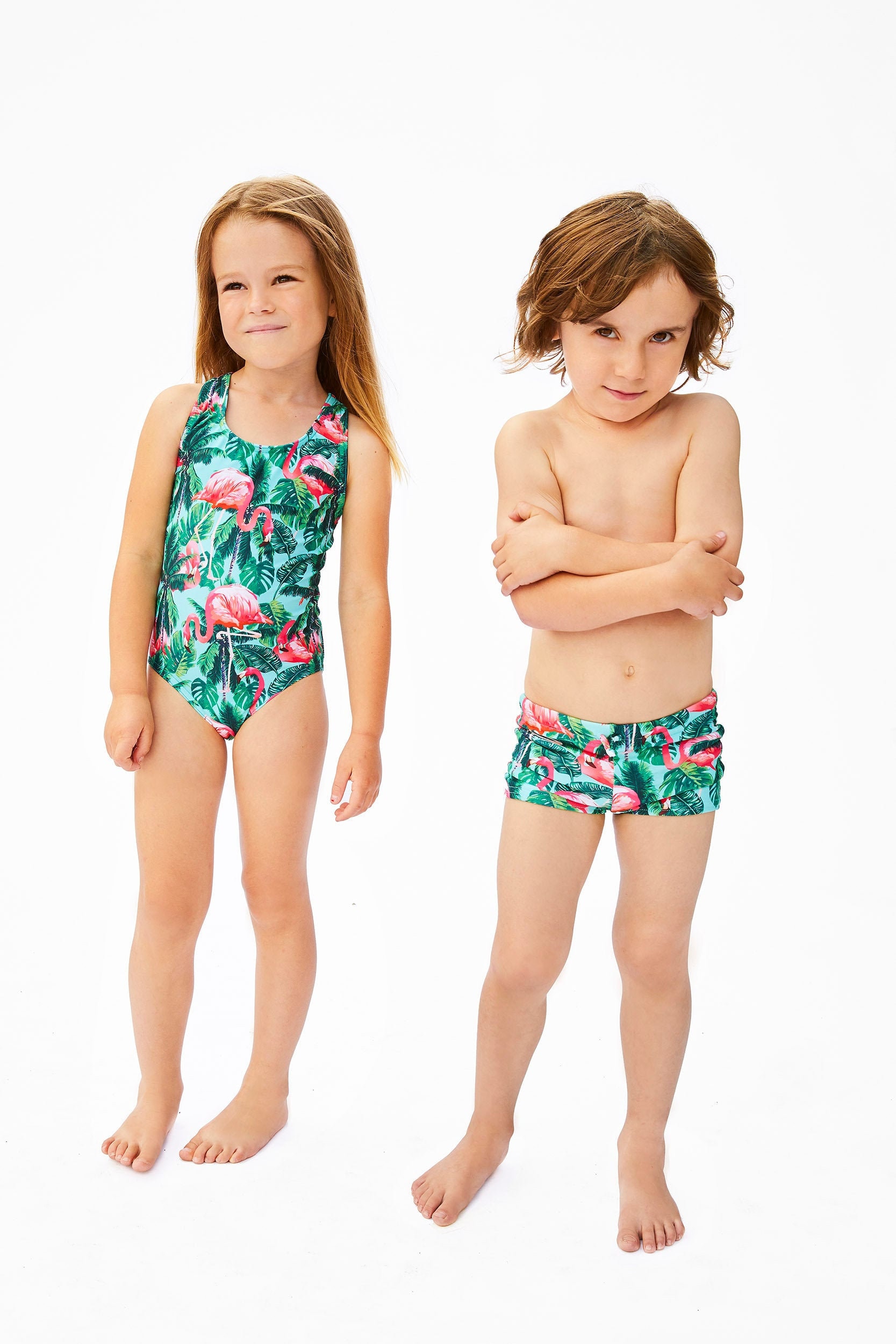 Boy's 8-18 Beach Mint Flamingo Print Swim Trunks Board Shorts Surf Bathing Suit