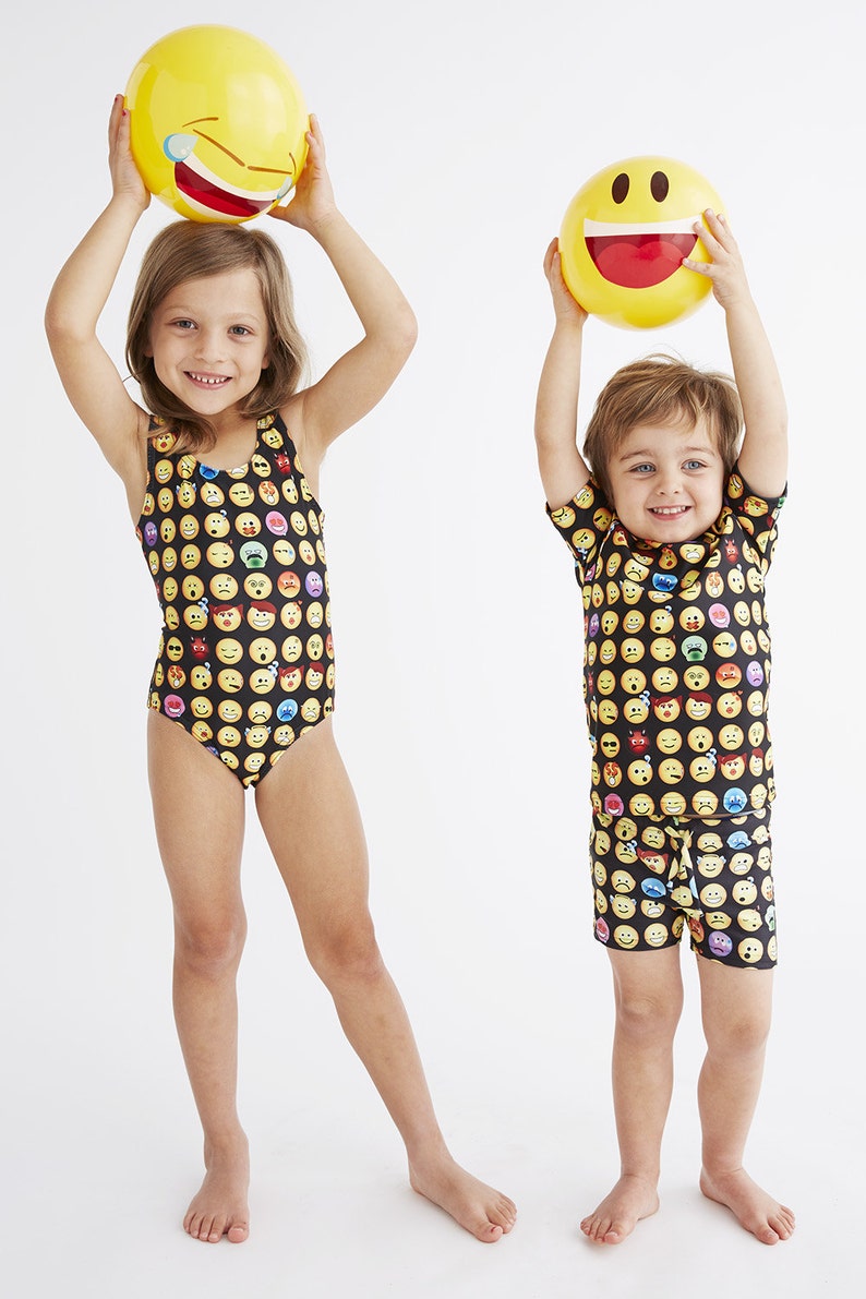 EMOJI black Boy's Swim Trunks Etsy