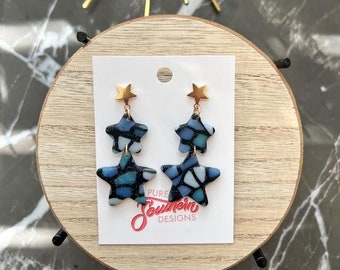 Midnight Stars Clay Earrings | Handmade Clay Earrings | Clay Earrings | Polymer Clay Earrings | Polymer Clay | Stained Glass Clay Earrings