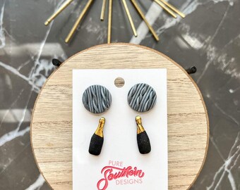 Champagne and Knit Clay Earrings | Clay Earrings | Handmade Clay Earrings | Clay Earrings | Polymer Clay Earrings | Polymer Clay