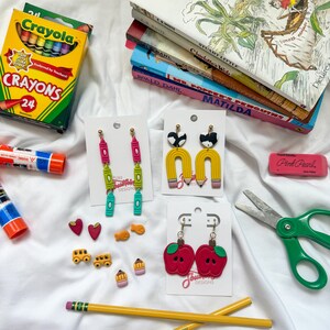 School Collection | Handmade Clay Earrings | Teacher Earrings | Polymer Clay Earrings | Bookish Earrings | Crayon Earrings | School Bus Stud