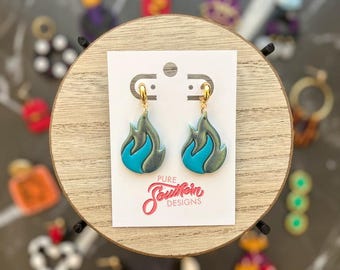 Blue Flame Clay Earrings | Handmade Clay Earrings | Blue Fire Earrings | Gift Ideas | Polymer Clay Earrings | Glitter Earrings