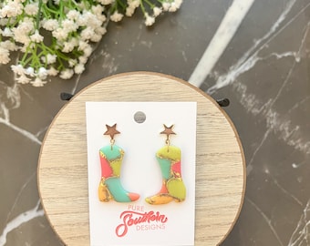 Dolly | Handmade Clay Earrings | Cowgirl Boot Earrings | Cowboy boots | Clay Earrings | Western Clay Earrings | Cow Print | Nashville