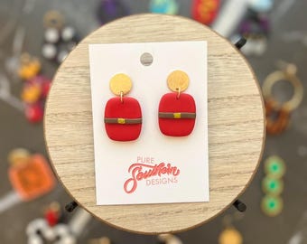 Red and Gold Clay Earrings | Handmade Clay Earrings | Clay Earrings | Polymer Clay Earrings | Movies | Polymer Clay | Handmade Jewelry