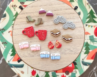 BYOSP Camping Collection | Handmade Clay Earrings | Clay Earring Collection | Camping Earrings | Stud Earrings | S'mores | Camp Fire