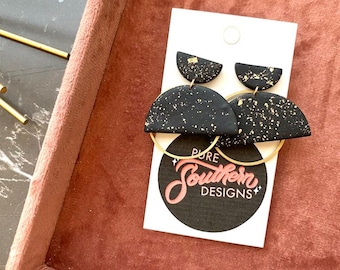 Black Sparkle Clay Earrings | Clay Earrings | Handmade Clay Earrings | Clay Earrings | Polymer Clay Earrings | Polymer Clay | Black and Gold