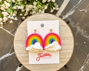 Rainbow Clay Earrings | Handmade Clay Earrings | Rainbow and Cloud Earrings | Teacher Earrings | Spring & Summer Earrings | The Promise