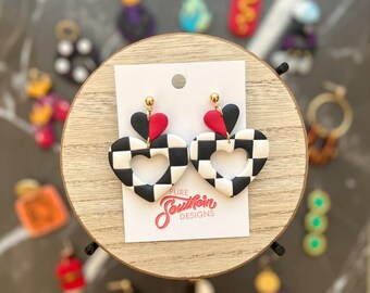 Checkered Donut Heart Clay Earrings | Handmade Clay Earrings | Clay Earrings | Polymer Clay Earrings | Movies | Polymer Clay | Handmade