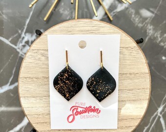 Black and Gold Holiday Clay Earrings | Clay Earrings | Handmade Clay Earrings | Clay Earrings | Polymer Clay Earrings | Polymer Clay