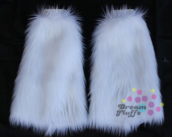 White Fluffies Furry Legwarmers White Fuzzy Boot Covers White Fluffy Rave Wear White Faux Fur Cat Cosplay Leg Covers White Unicorn Fuzzies