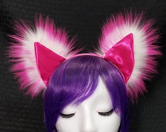 Hot Pink Frost Kitty Ears Pink Kitten Cosplay Ears Furry Costume Kitty Ears Fluffy Rave Wear Pink Fuzzy Kitten Play Outfit Kitty Cat Ears