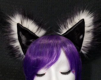 Black Frost Kitty Ears Black White Furry Fox Cosplay Wolf Ears Black Fluffy Rave Ears Black Fuzzy Kitten Ears Faux Fur Black Pointed Ears