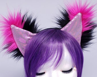 Pink Black Striped Fuzzy Kitty Cat Ears