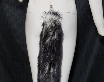 Black Frost Faux Fur Tail: Fluffy Cosplay Rave Tail Custom Sizing