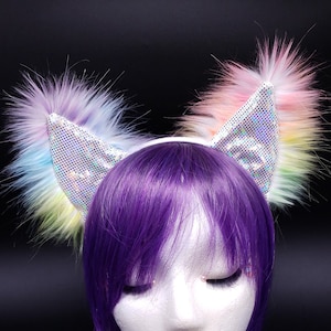 Tie Dye Rainbow Sparkle Furry Kitty Ears