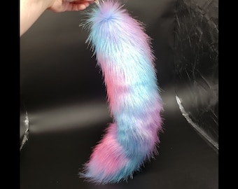 Galaxy Tie Dye Furry Cat Tail Pink Purple Blue Space Kitty Tail Cotton Candy Fuzzy Kitten Tail Unicorn Cosplay Furry Rave Wear