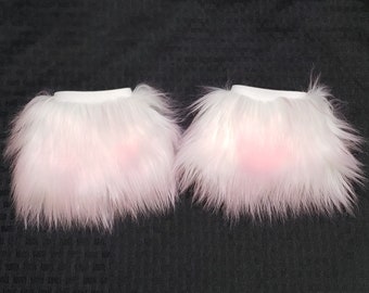 Baby Pink Frost Fuzzy Wrist Cuffs Pastel Pink Faux Fur Wrist Covers Light Pink Furry Rave Hand Fluffies Pink White Kawaii Fluffy Hand Covers