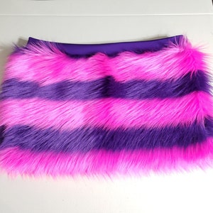 Pink Purple Striped Fluffy Cheshire Cat Cosplay Mini Skirt Fuzzy Cheshire Cat Costume Skirt Furry Sexy Cheshire Cat Micro Mini Rave Skirt