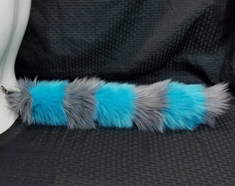 Blue Gray Striped Fluffy Cheshire Cat Tail Turquoise Grey Tim Burton Cheshire Cat Furry Cosplay Tail Aqua Gray Cheshire Cat Fuzzy Rave Tail