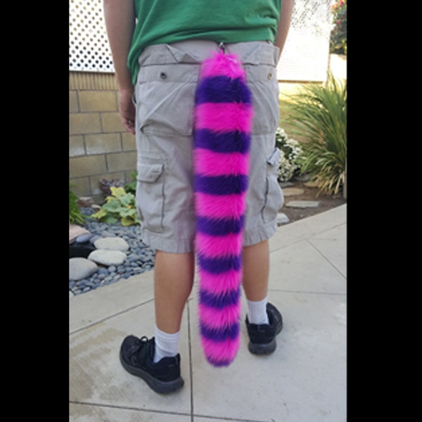 Pink Purple Striped Furry Cheshire Cat Tail Purple Pink Fuzzy Cheshire Cat Cosplay Tail Fluffy Rave Wear Alice in Wonderland Cosplay Outfit