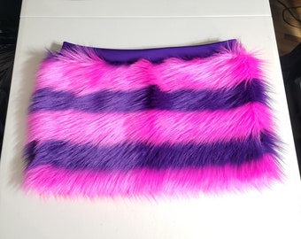 Pink Purple Striped Fluffy Mini Skirt: Cheshire Cat Cosplay Costume Custom Sizing