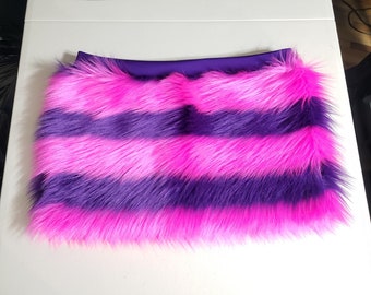 Pink Purple Striped Fluffy Cheshire Cat Cosplay Mini Skirt Fuzzy Cheshire Cat Costume Skirt Furry Sexy Cheshire Cat Micro Mini Rave Skirt