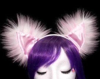 Baby Pink Frost Kitty Ears Pink Fuzzy Pastel Pink Cat Ears Pink Furry Kitten Rave Ears Light Pink Fluffy Rave Kitty Ears Pink Cosplay Ears